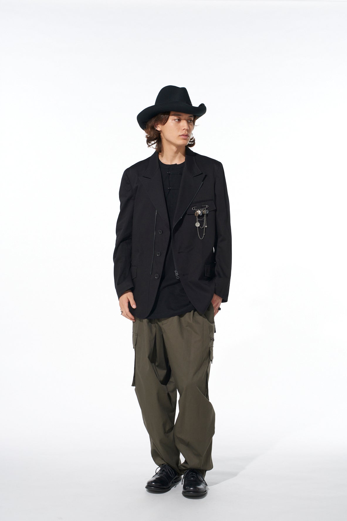 COTTON TWILL PEAKED LAPEL TAILORED JACKET