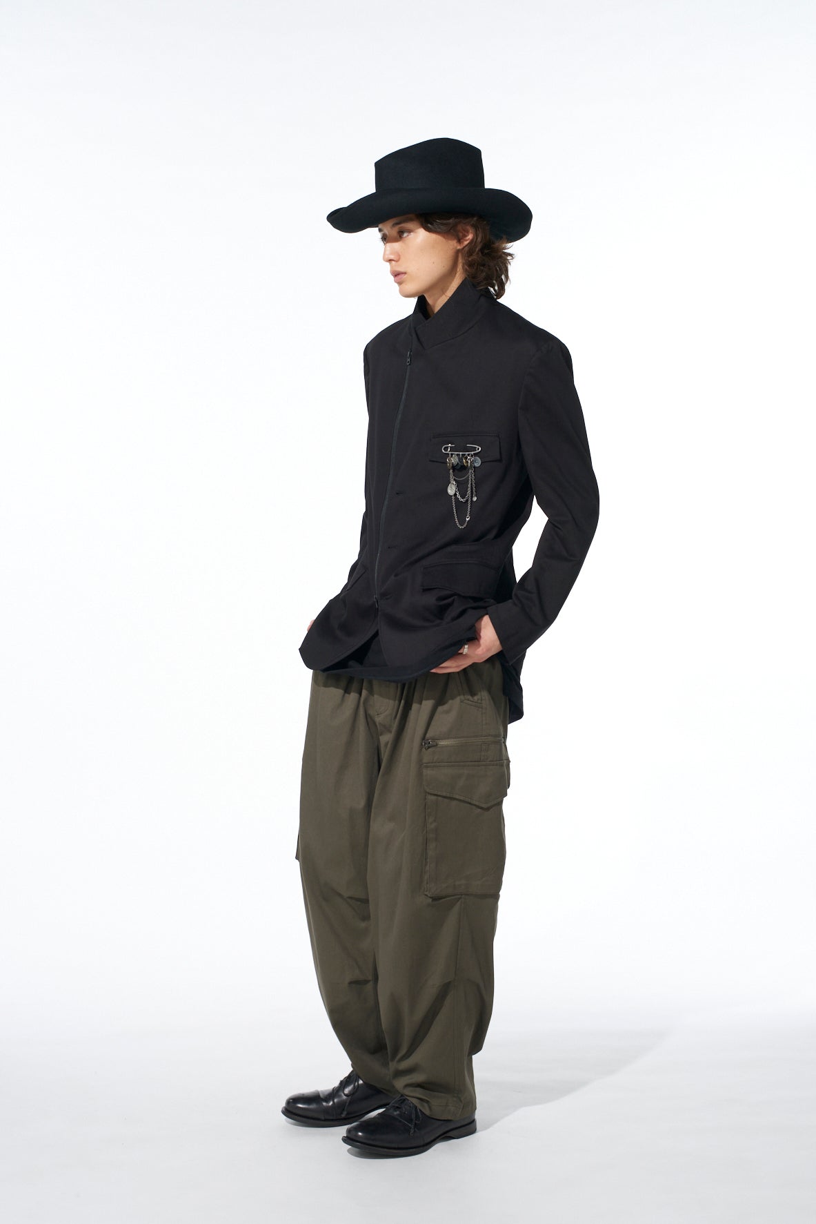 COTTON TWILL PEAKED LAPEL TAILORED JACKET