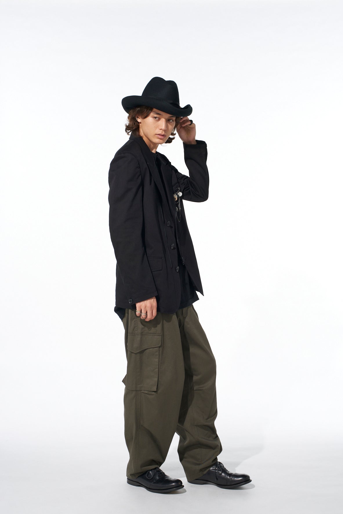 COTTON TWILL PEAKED LAPEL TAILORED JACKET