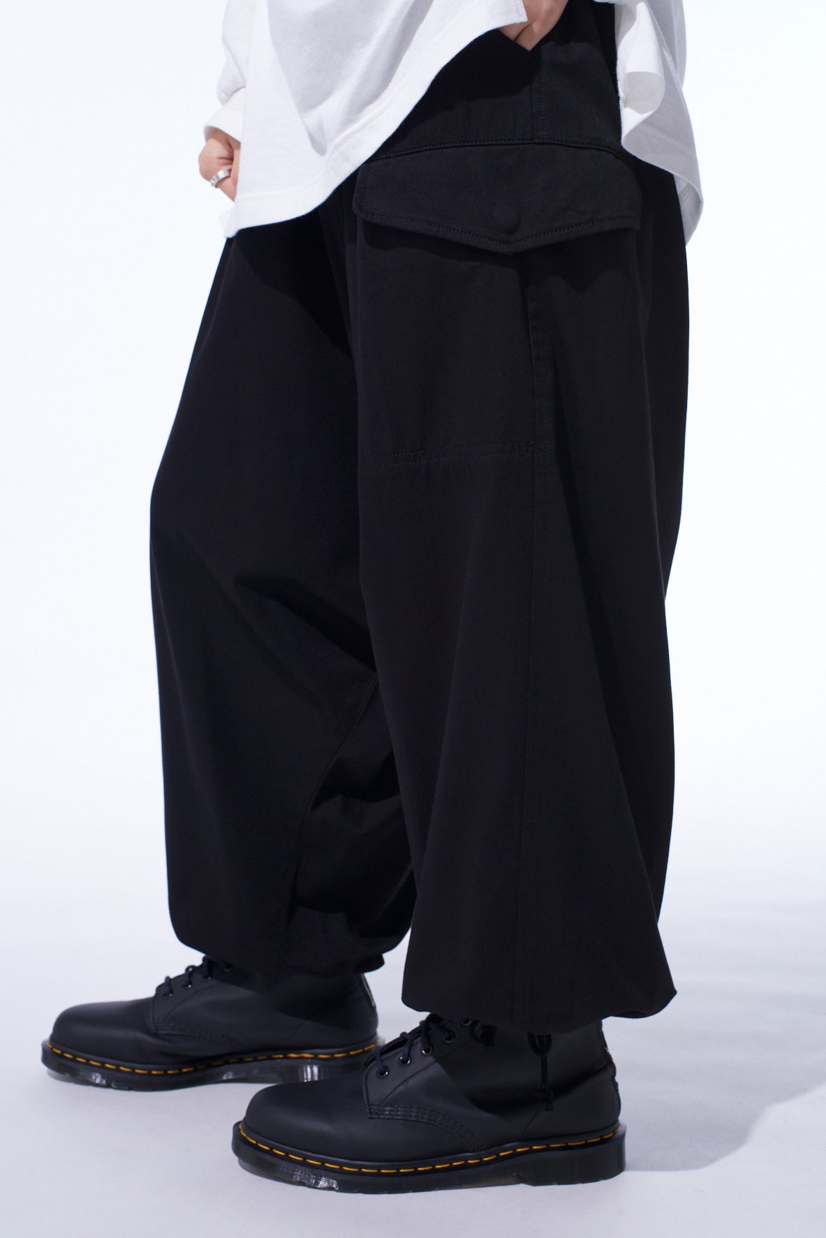 COTTON TWILL WIDE SAROUEL PANTS