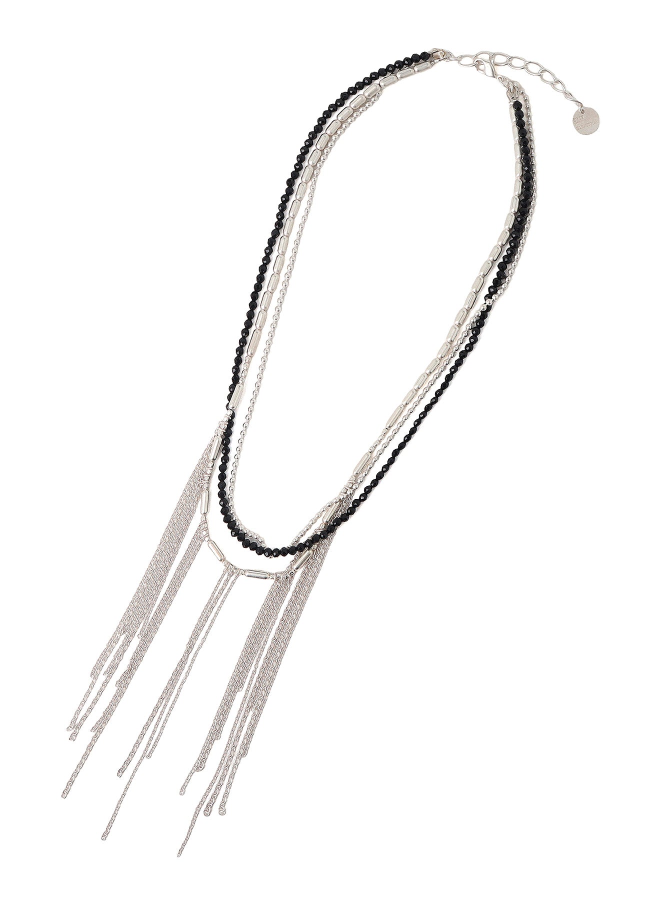 ONYX AND BRASS TASSEL LAYERED NECKLACE