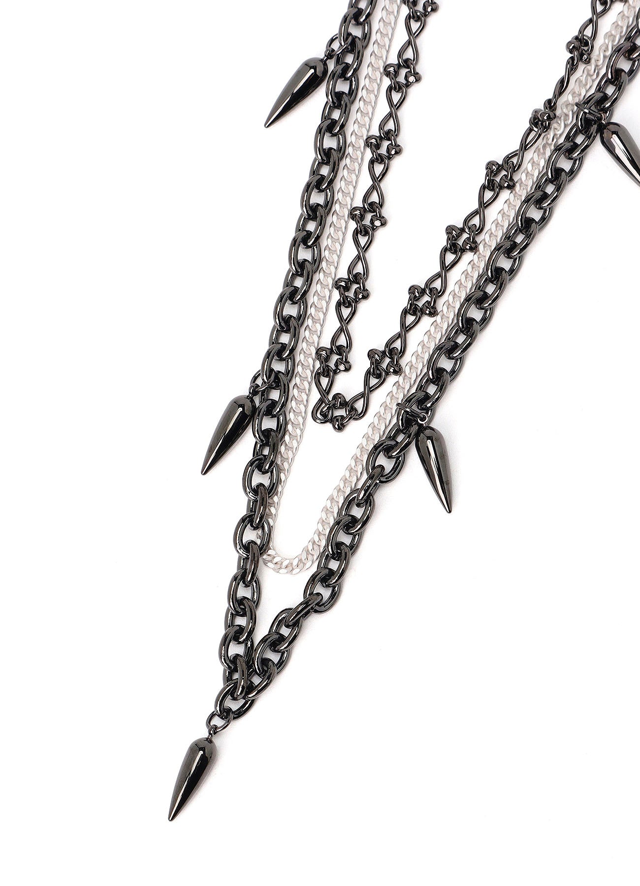 STUDS CONTRASTED TRIPLE CHAIN NECKLACE