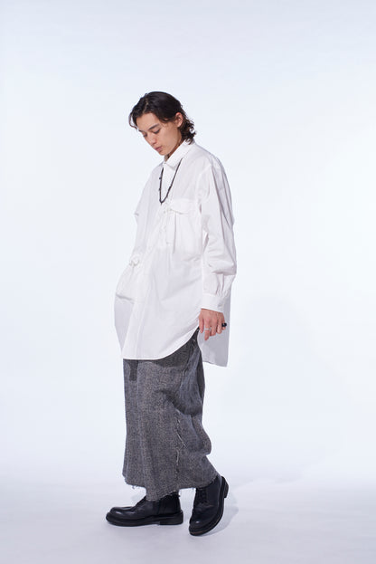 COTTON LINEN DRAWSTRING POCKET SHIRT
