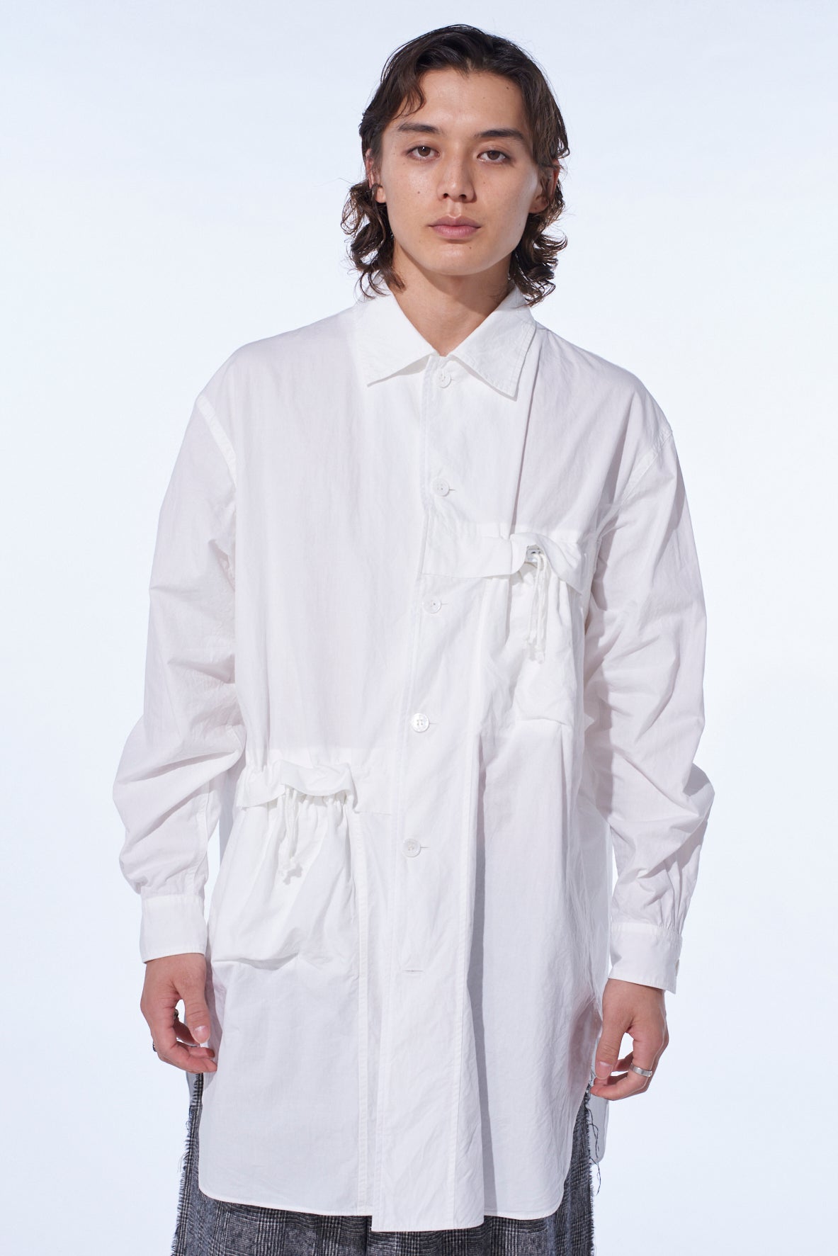 COTTON LINEN DRAWSTRING POCKET SHIRT