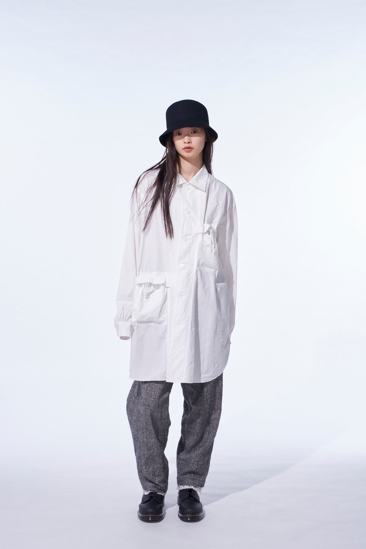 COTTON LINEN DRAWSTRING POCKET SHIRT