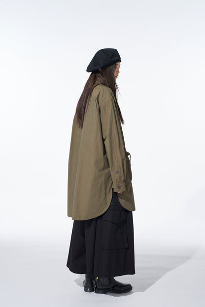 COTTON LINEN DRAWSTRING POCKET SHIRT