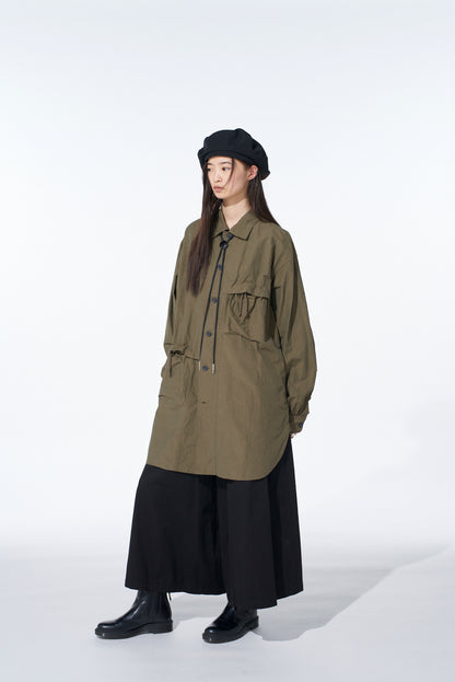 COTTON LINEN DRAWSTRING POCKET SHIRT