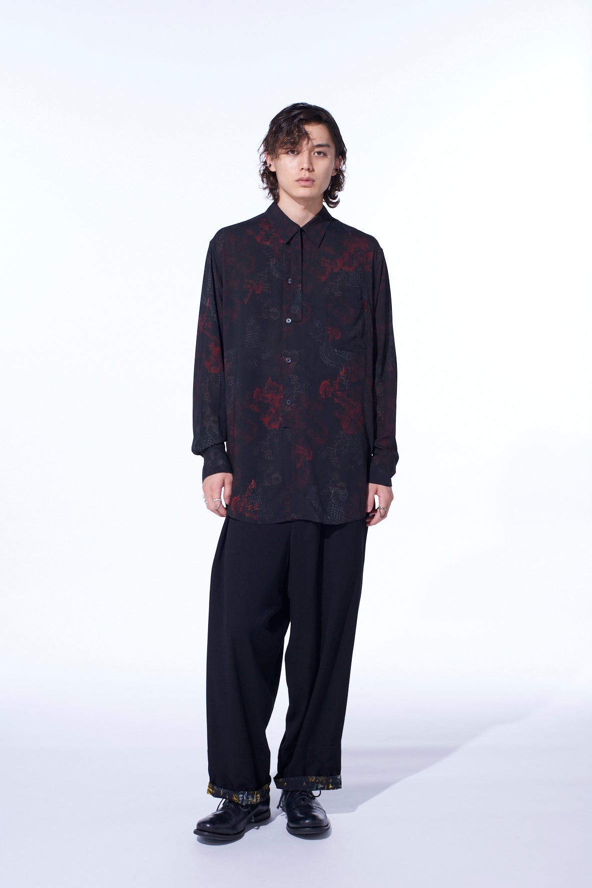 RAYON CRIMSON LACE PRINT REGULAR COLLAR SHIRT