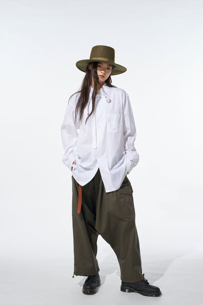 COTTON BROAD RIBON STAND COLLAR SHIRT