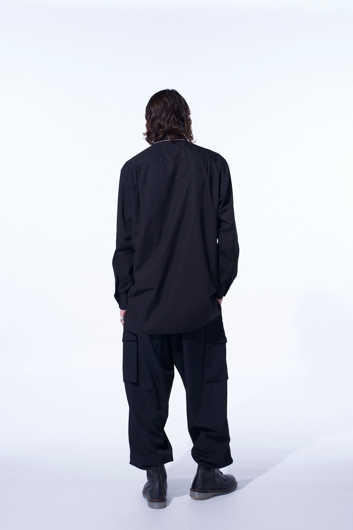 COTTON BROAD RIBON STAND COLLAR SHIRT