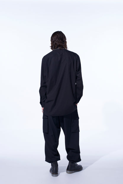 COTTON BROAD RIBON STAND COLLAR SHIRT