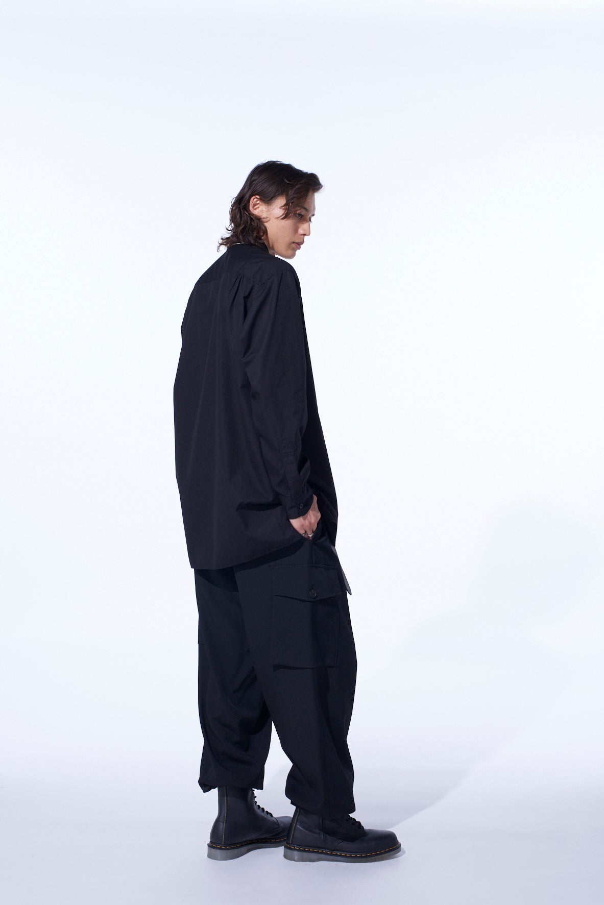 COTTON BROAD RIBON STAND COLLAR SHIRT