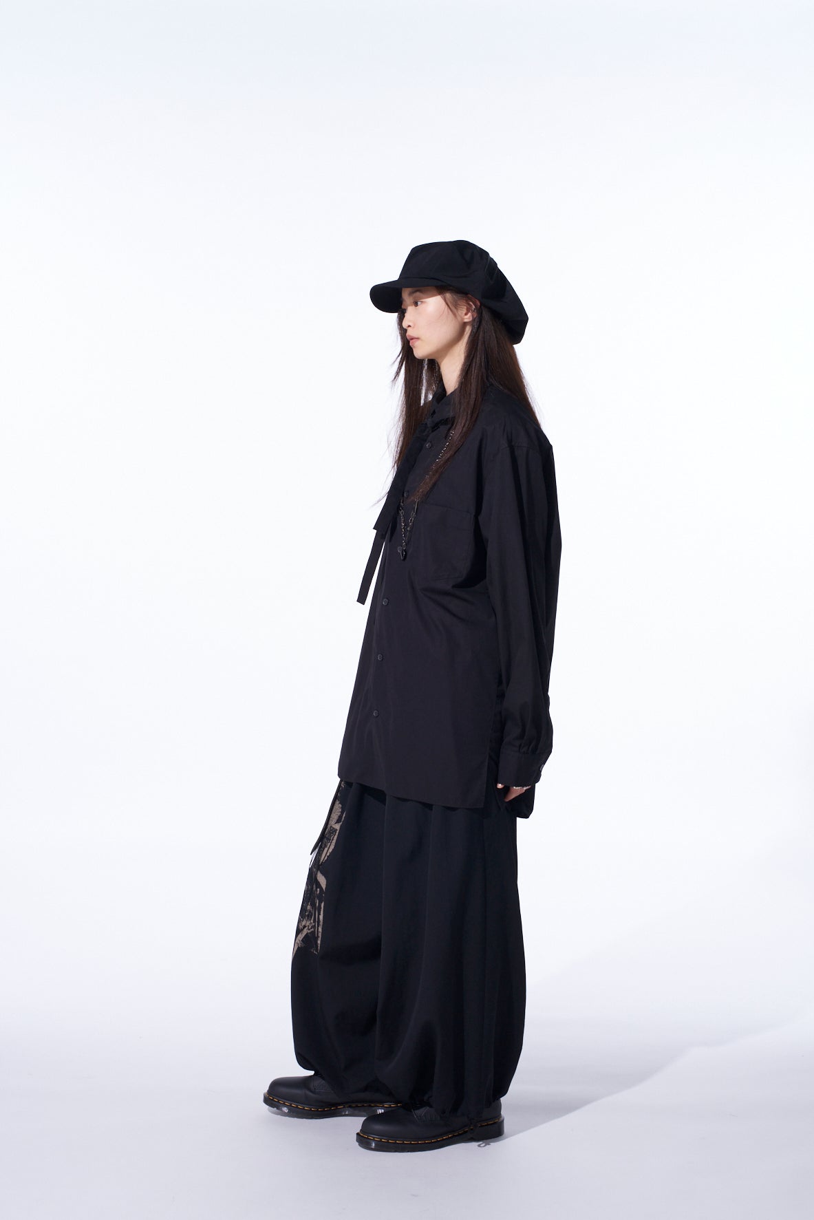 COTTON BROAD RIBON STAND COLLAR SHIRT