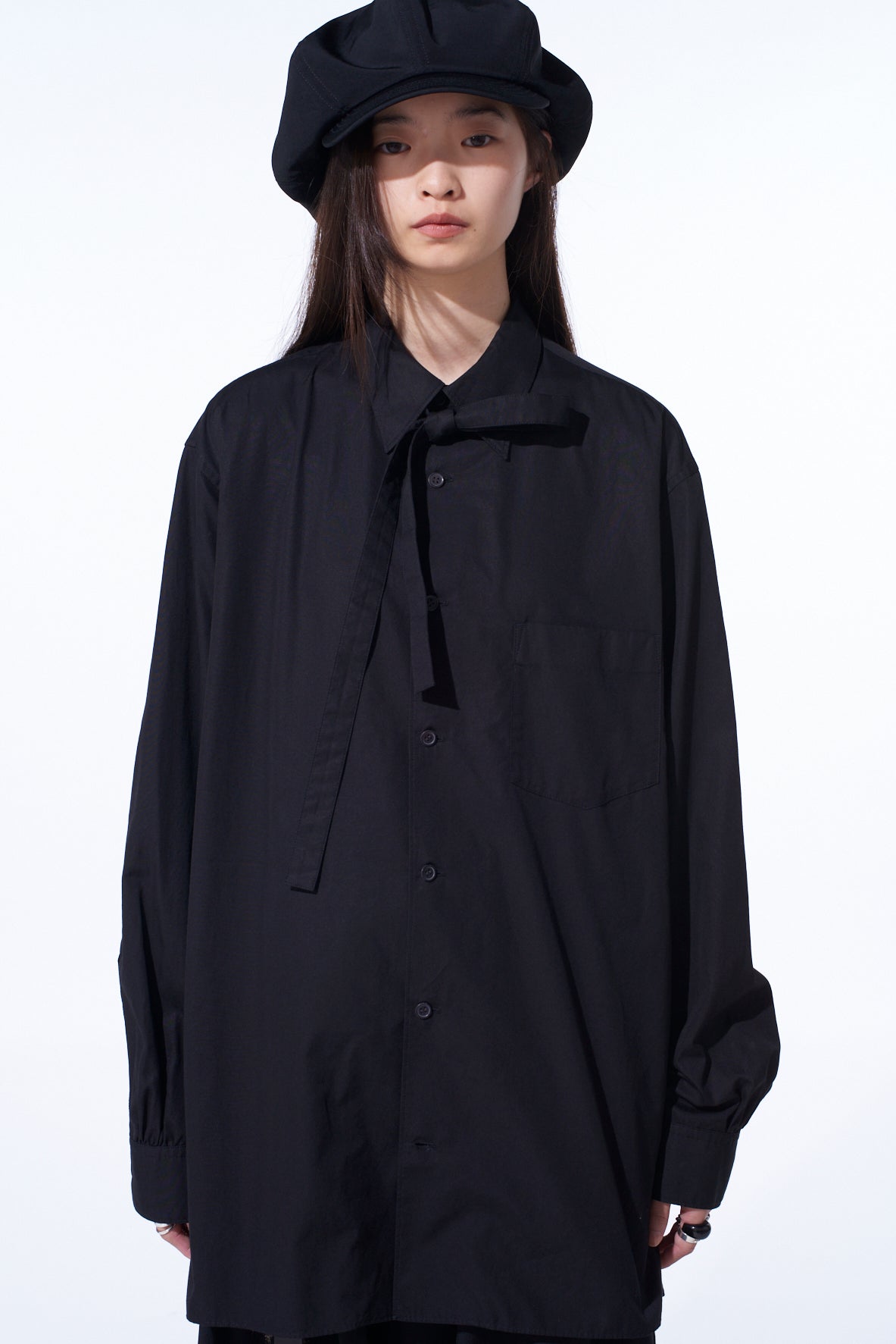 COTTON BROAD RIBON STAND COLLAR SHIRT