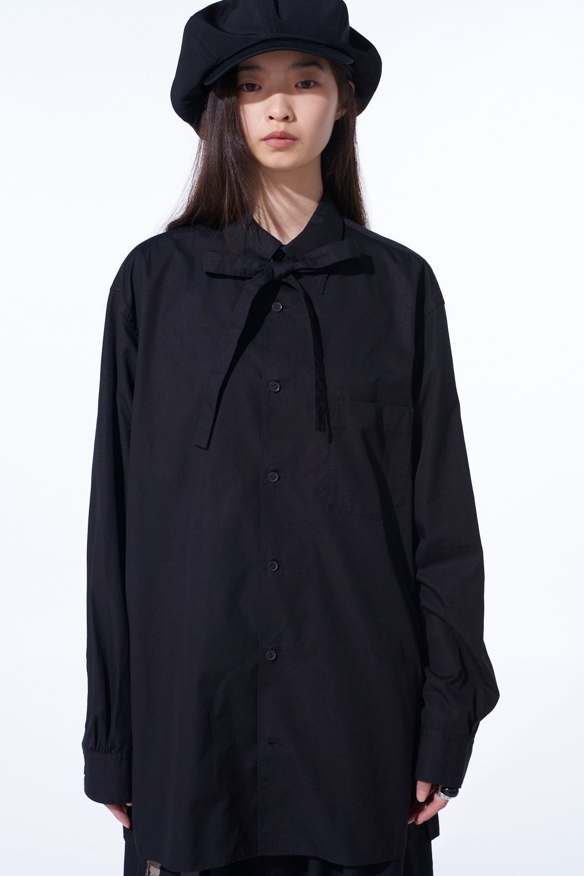 COTTON BROAD RIBON STAND COLLAR SHIRT