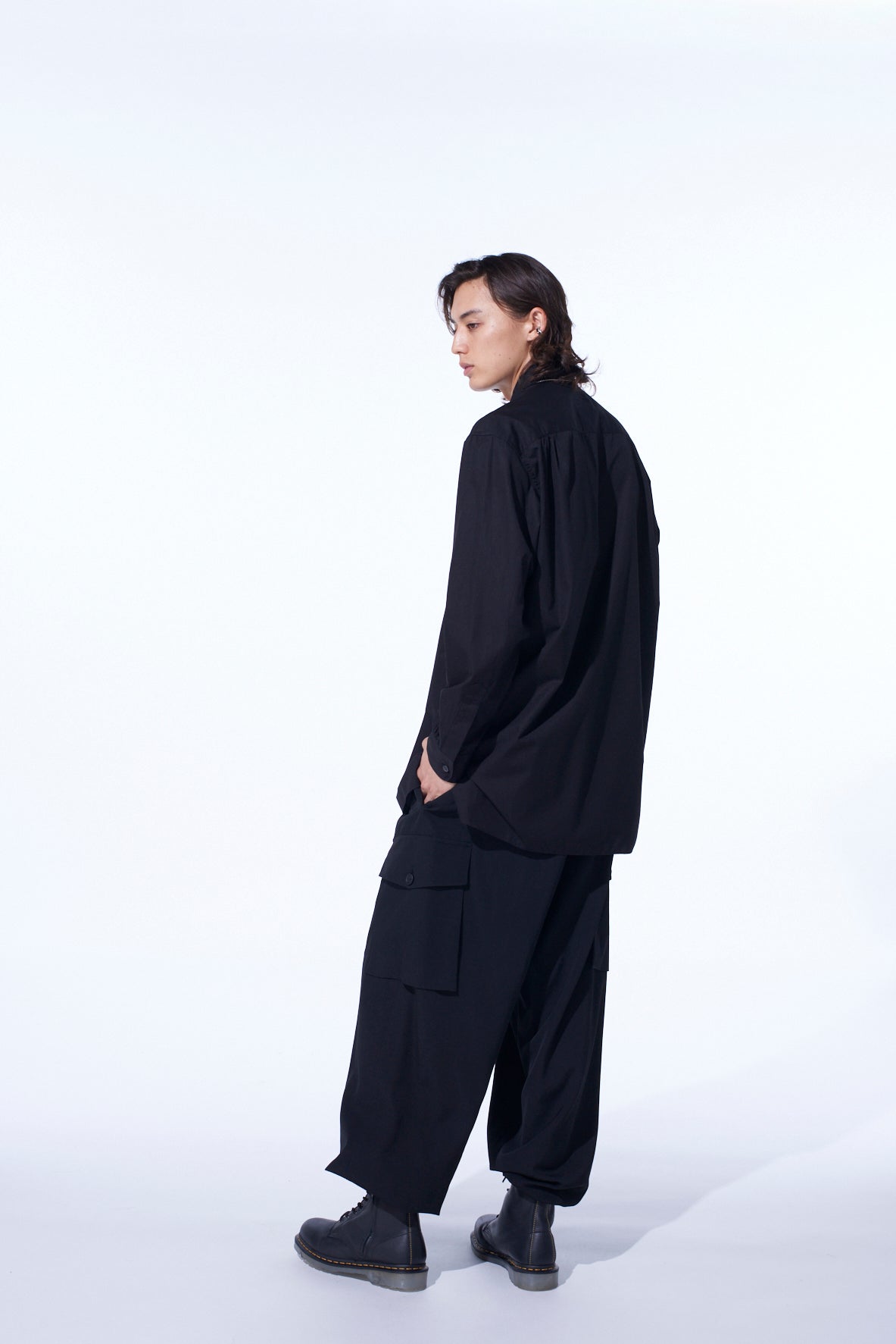 COTTON BROAD RIBON STAND COLLAR SHIRT