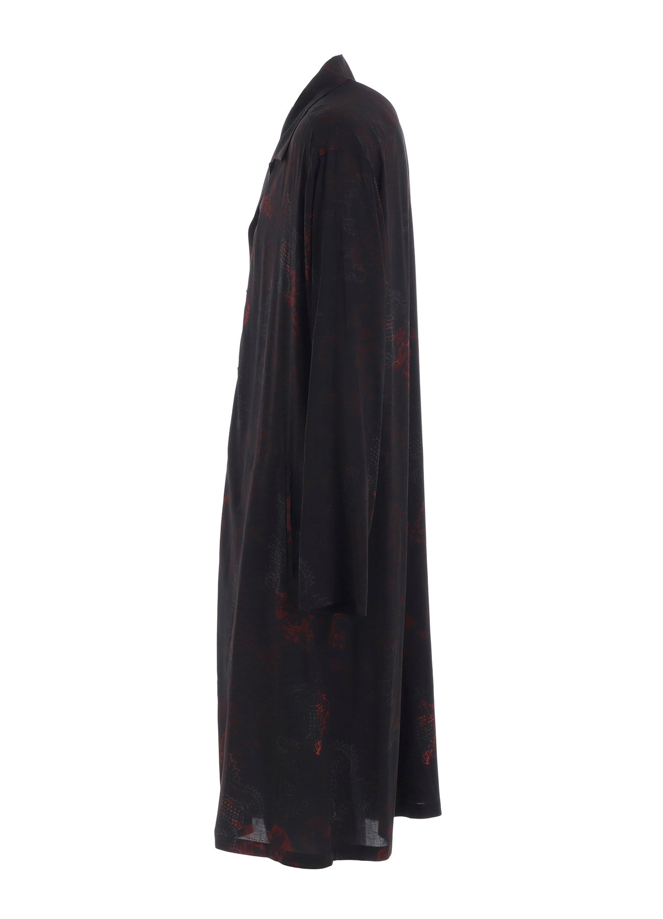 RAYON CRIMSON LACE PRINT OPEN-COLLAR LONG SHIRT