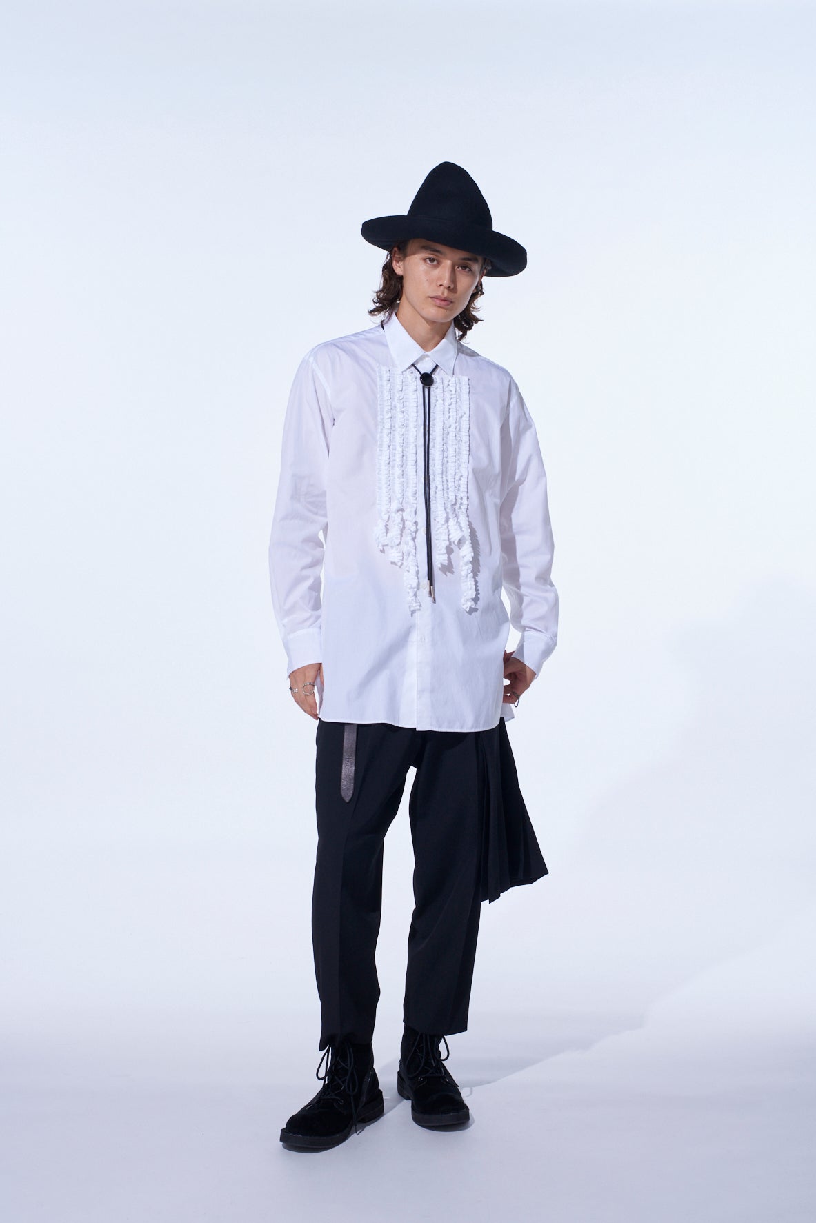 COTTON BROAD ASYMMETRICAL FRILL SHIRT