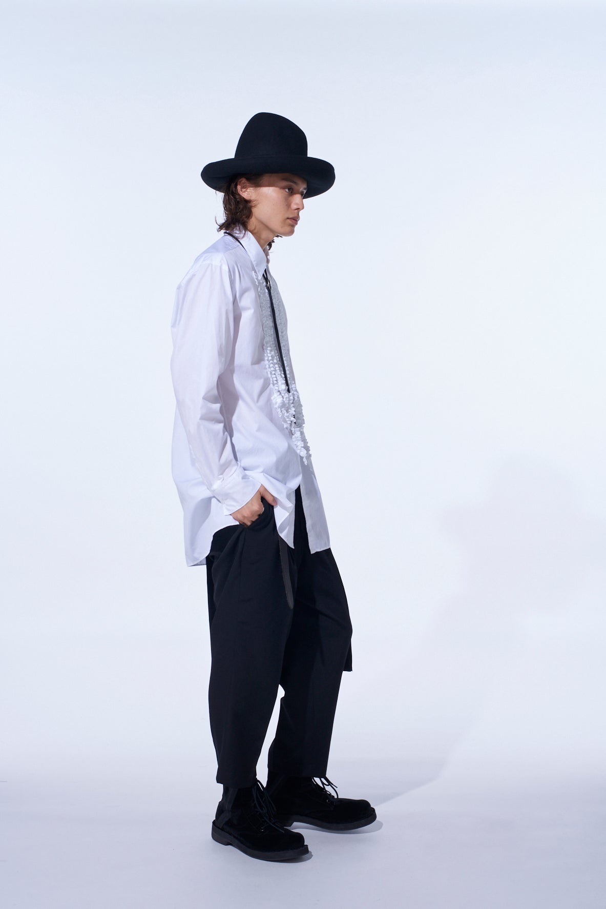 COTTON BROAD ASYMMETRICAL FRILL SHIRT