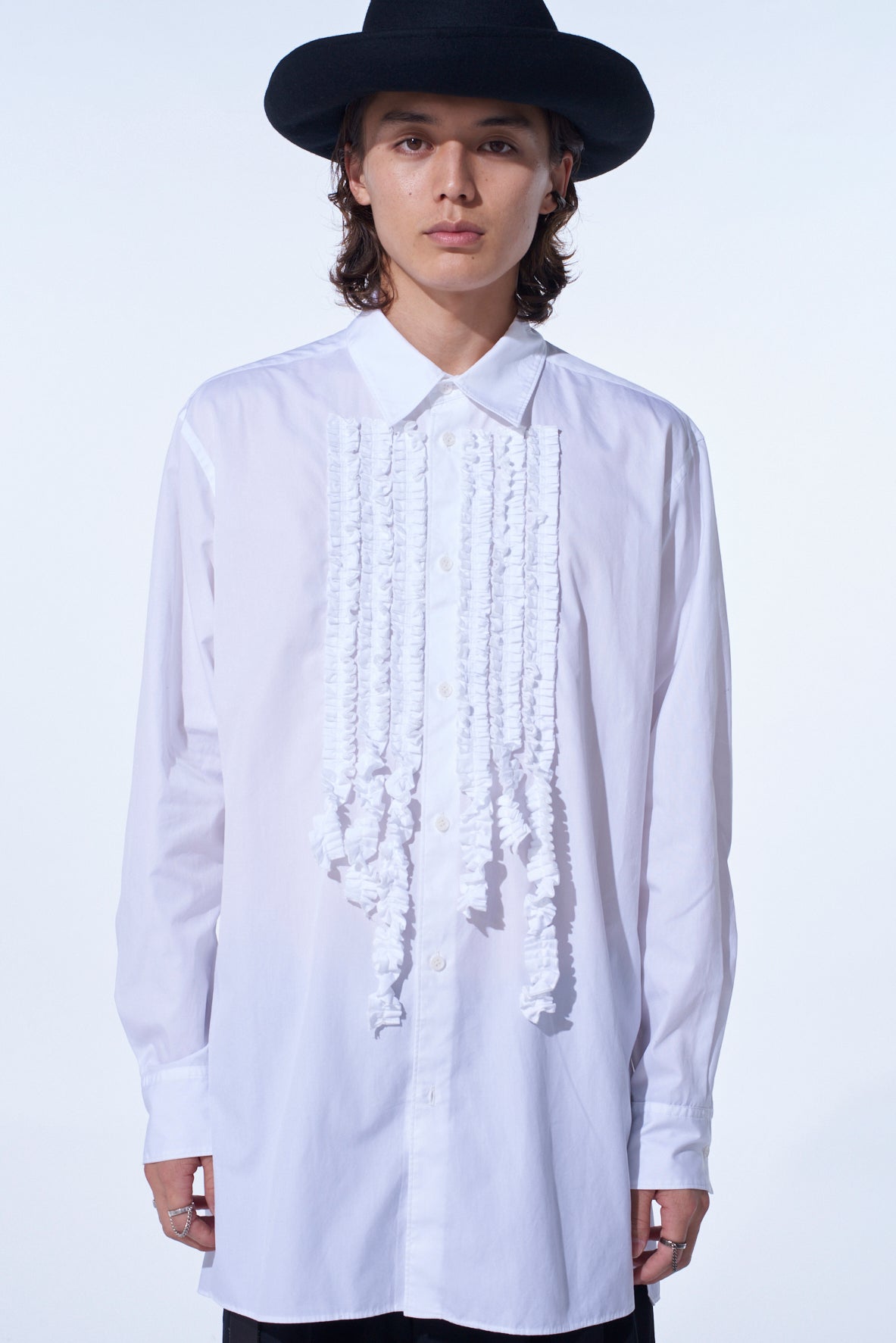 COTTON BROAD ASYMMETRICAL FRILL SHIRT