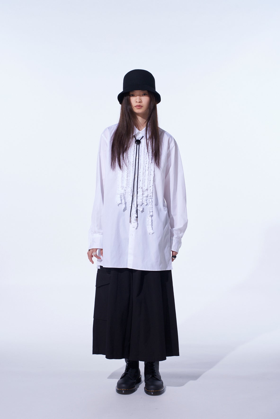 COTTON BROAD ASYMMETRICAL FRILL SHIRT