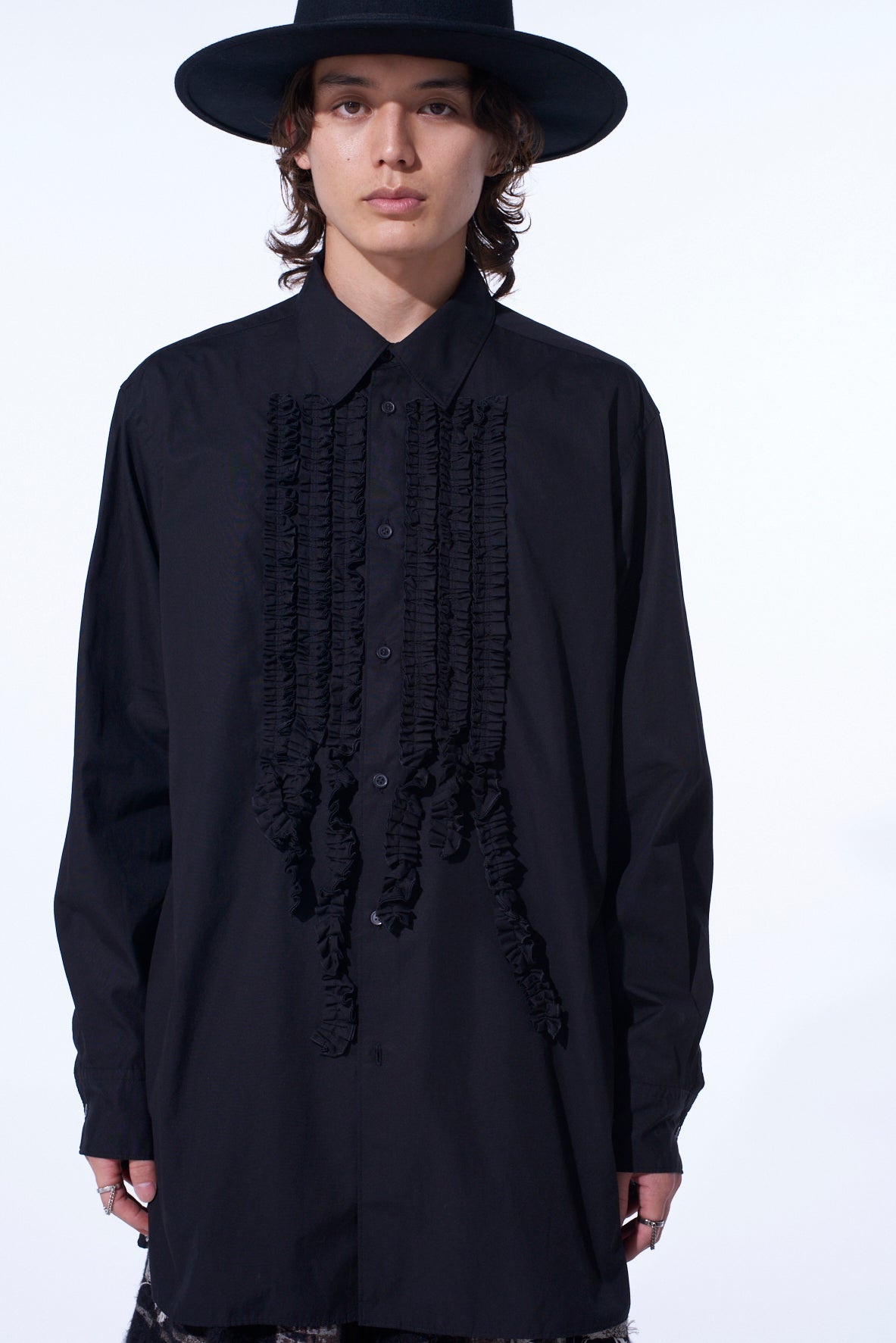 COTTON BROAD ASYMMETRICAL FRILL SHIRT