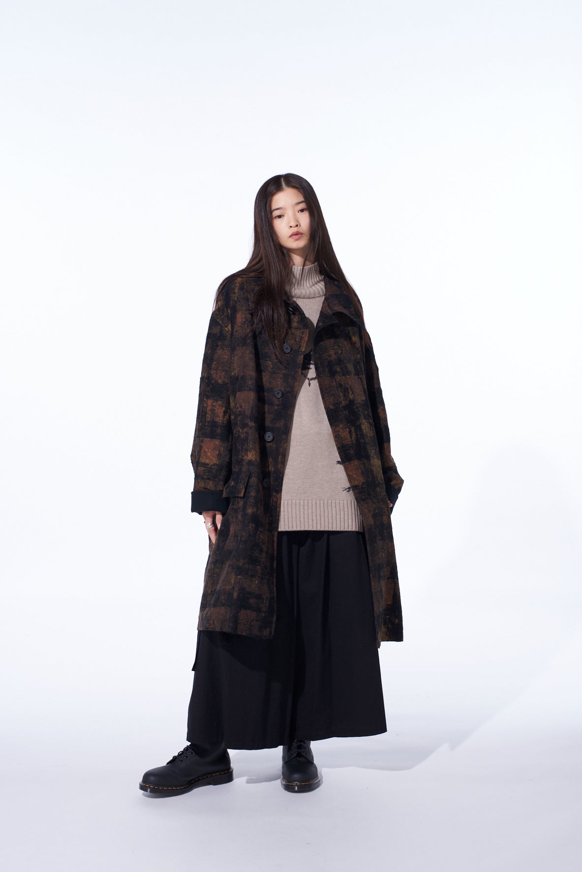 CHECK JACQUARD OVERSIZED SOUTIEN COLLAR COAT