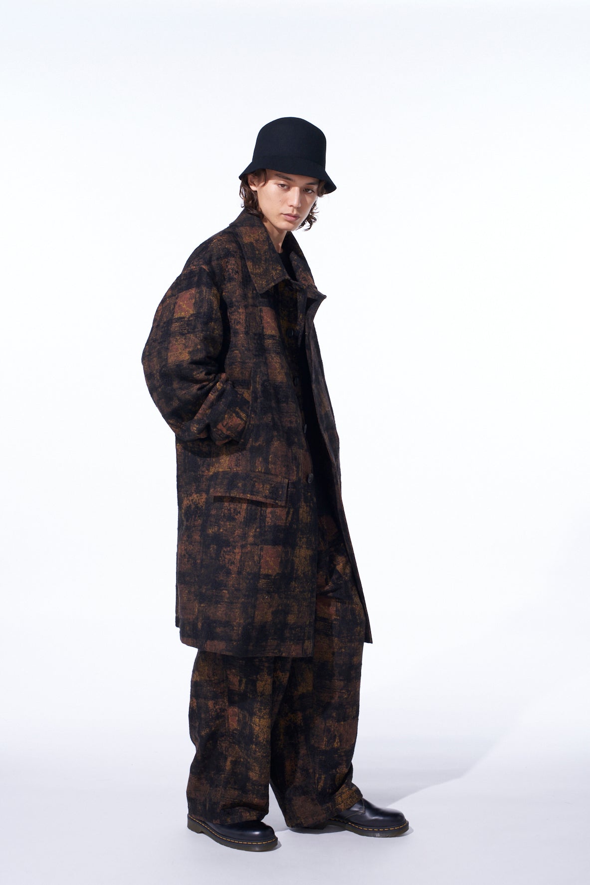 CHECK JACQUARD OVERSIZED SOUTIEN COLLAR COAT