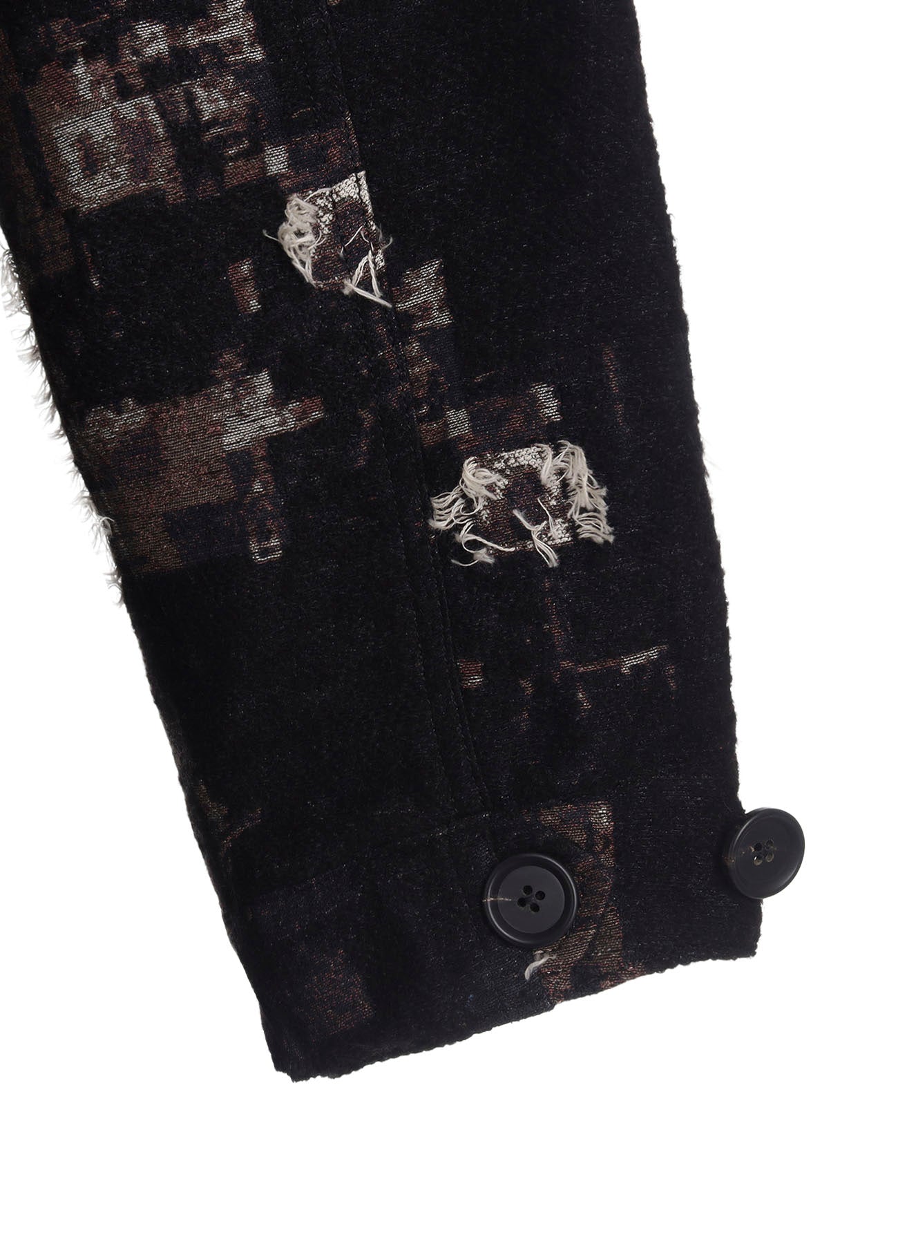 PATCHWORK CUT JACQUARD HOODED COAT