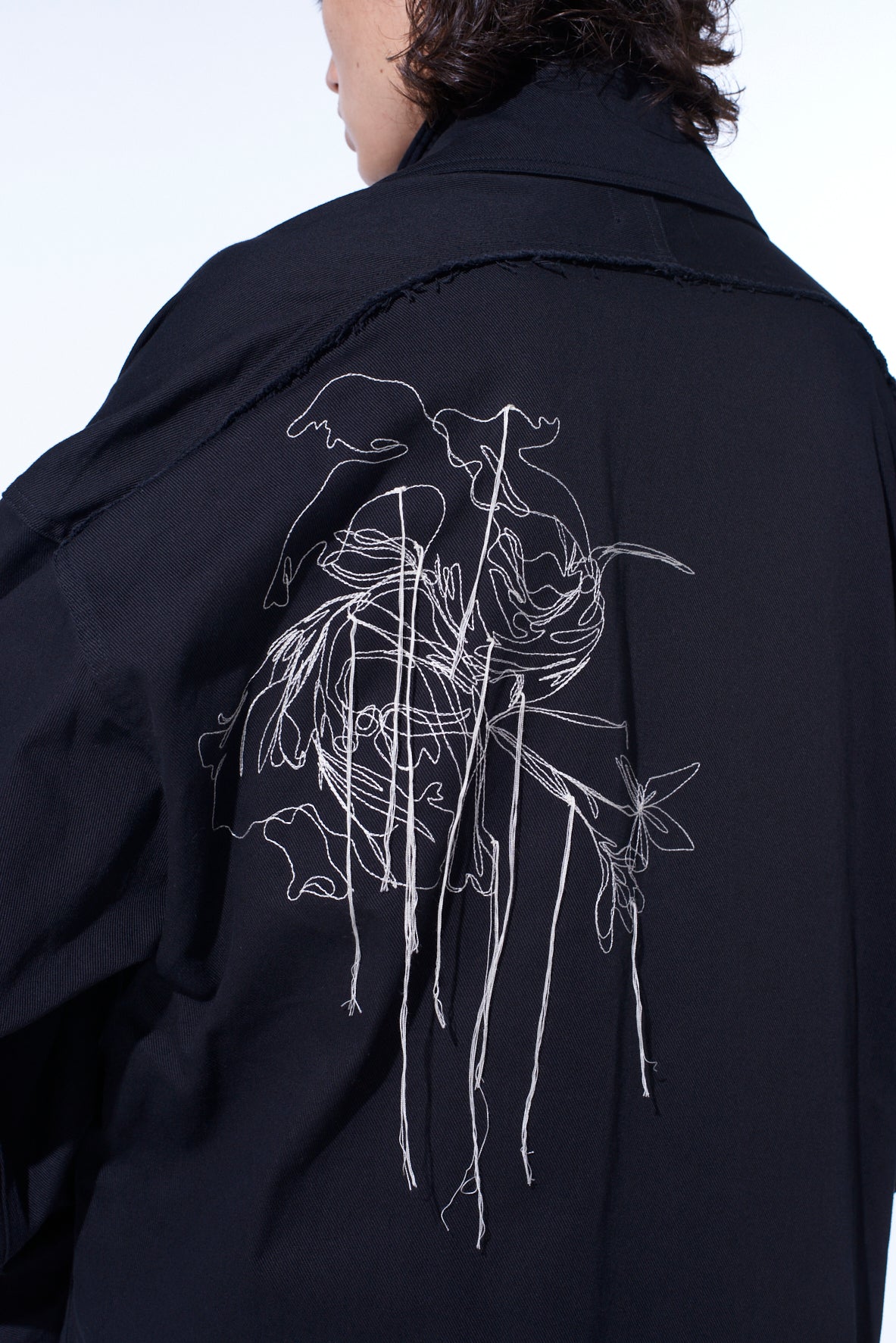 COTTON DRILL EMBROIDERY CUT-OUT DRAPE COAT
