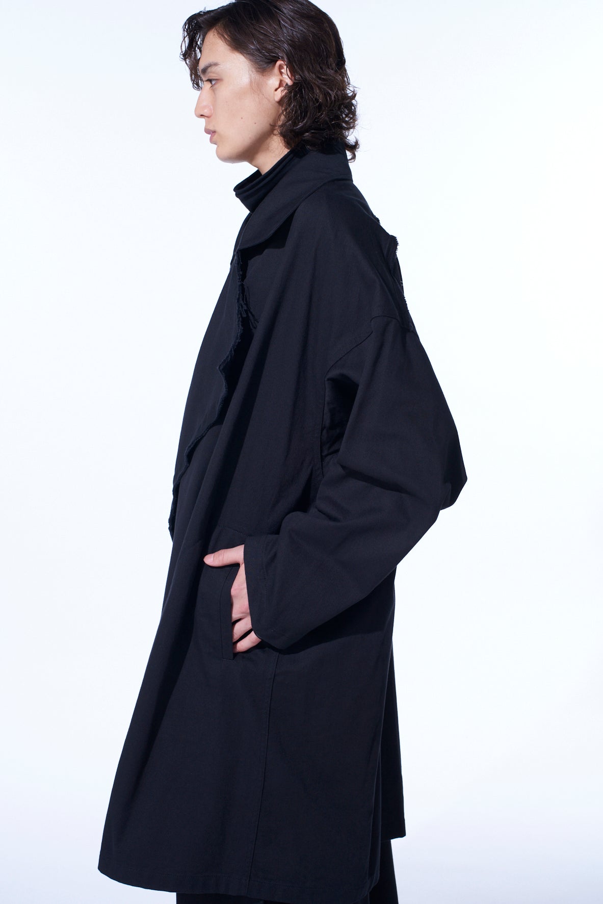 COTTON DRILL EMBROIDERY CUT-OUT DRAPE COAT
