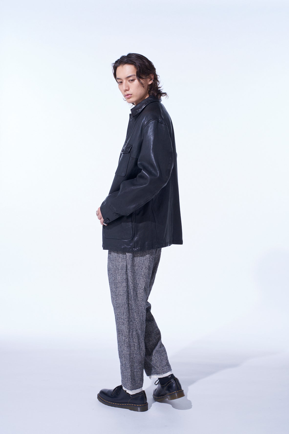 WASHED SHEEP LEATHER COVERALL WITH WORKWEAR DETAILS