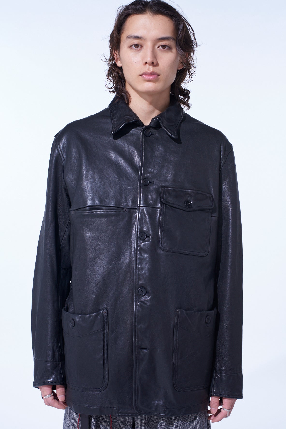 WASHED SHEEP LEATHER COVERALL WITH WORKWEAR DETAILS