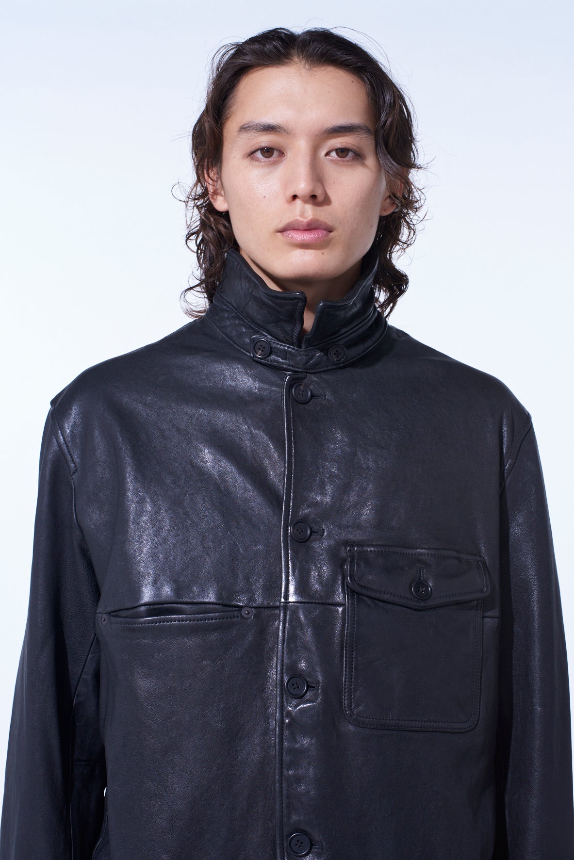 WASHED SHEEP LEATHER COVERALL WITH WORKWEAR DETAILS