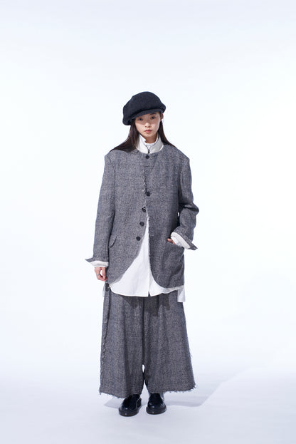 GLEN CHECK CUT-OUT HEM JACKET