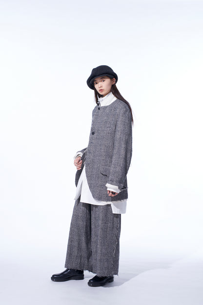 GLEN CHECK CUT-OUT HEM JACKET