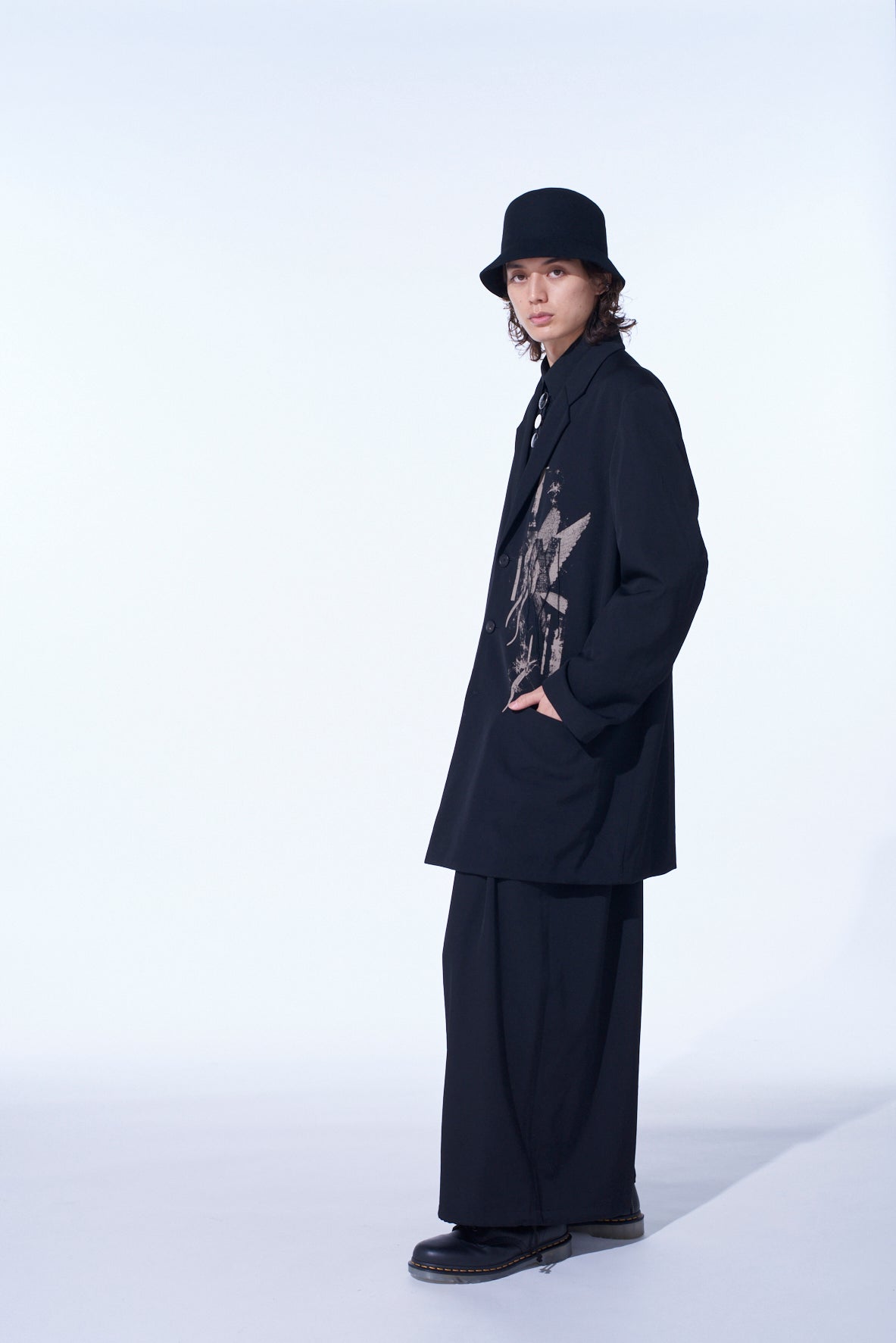 WASHER WOOL GABARDINE PRINT EMBROIDERY TAILORED JACKET