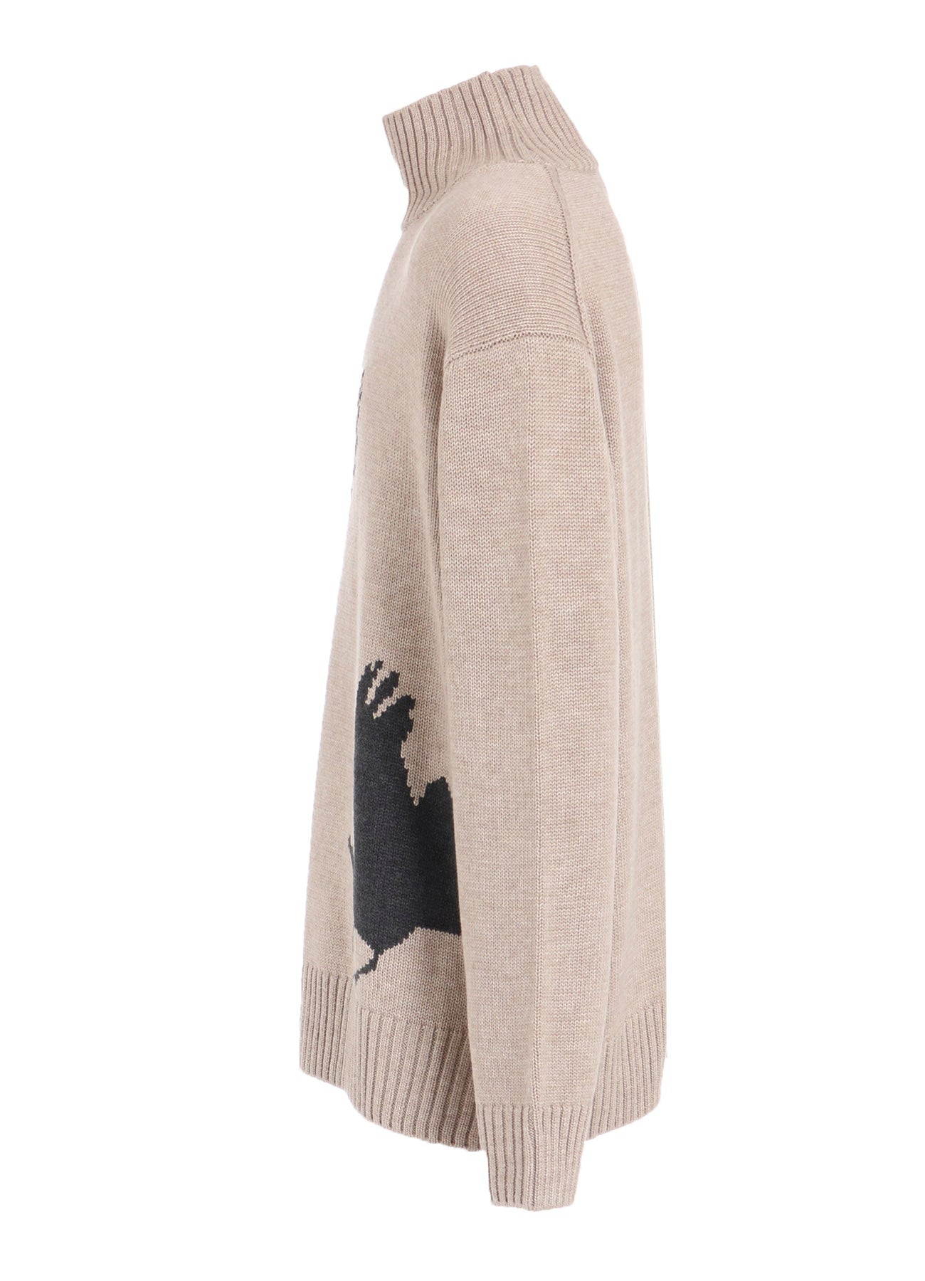 7G WOOL-BLEND INTARSIA CROW-PATTERN HIGH NECK KNIT