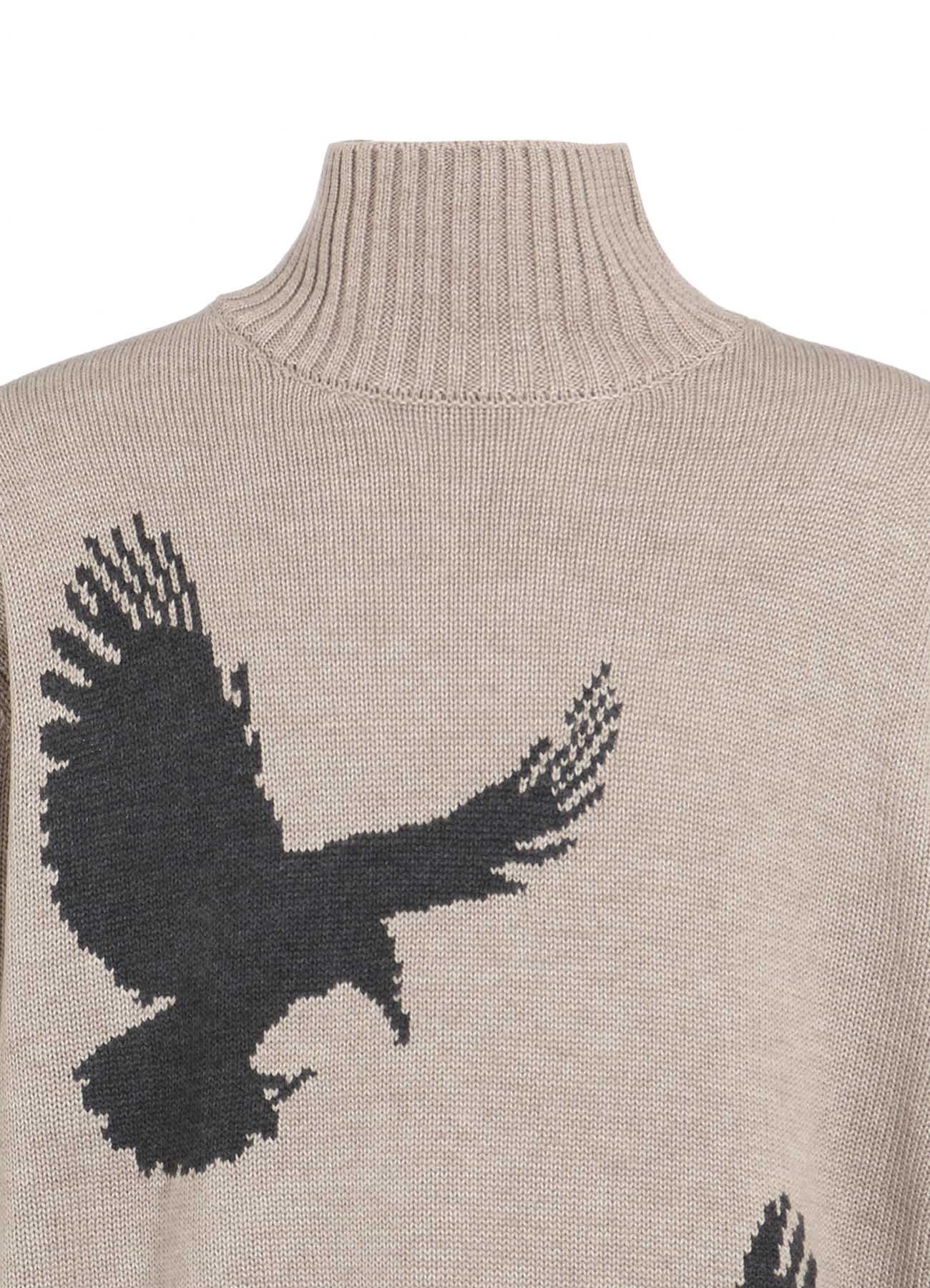 7G WOOL-BLEND INTARSIA CROW-PATTERN HIGH NECK KNIT
