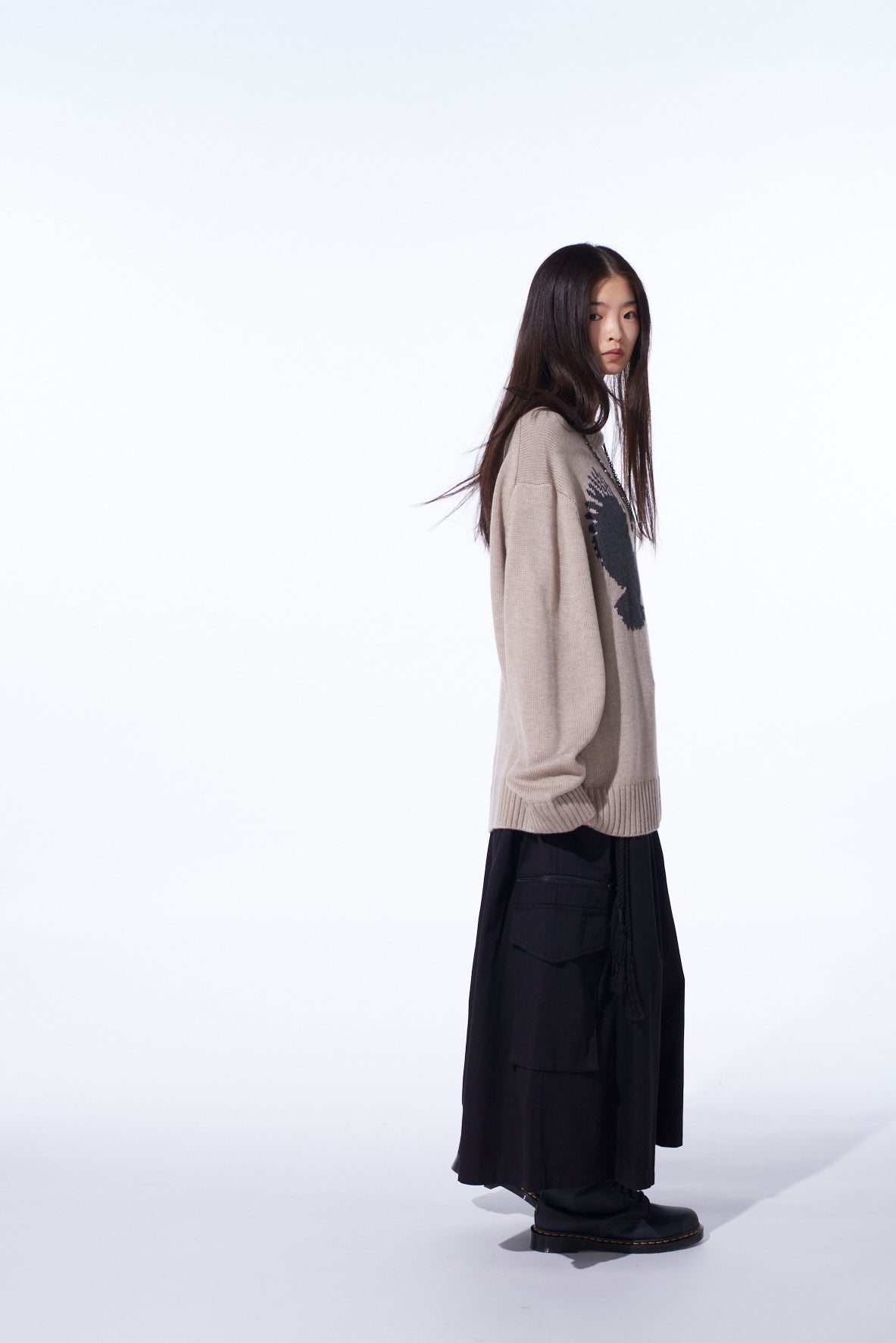 7G WOOL-BLEND INTARSIA CROW-PATTERN HIGH NECK KNIT
