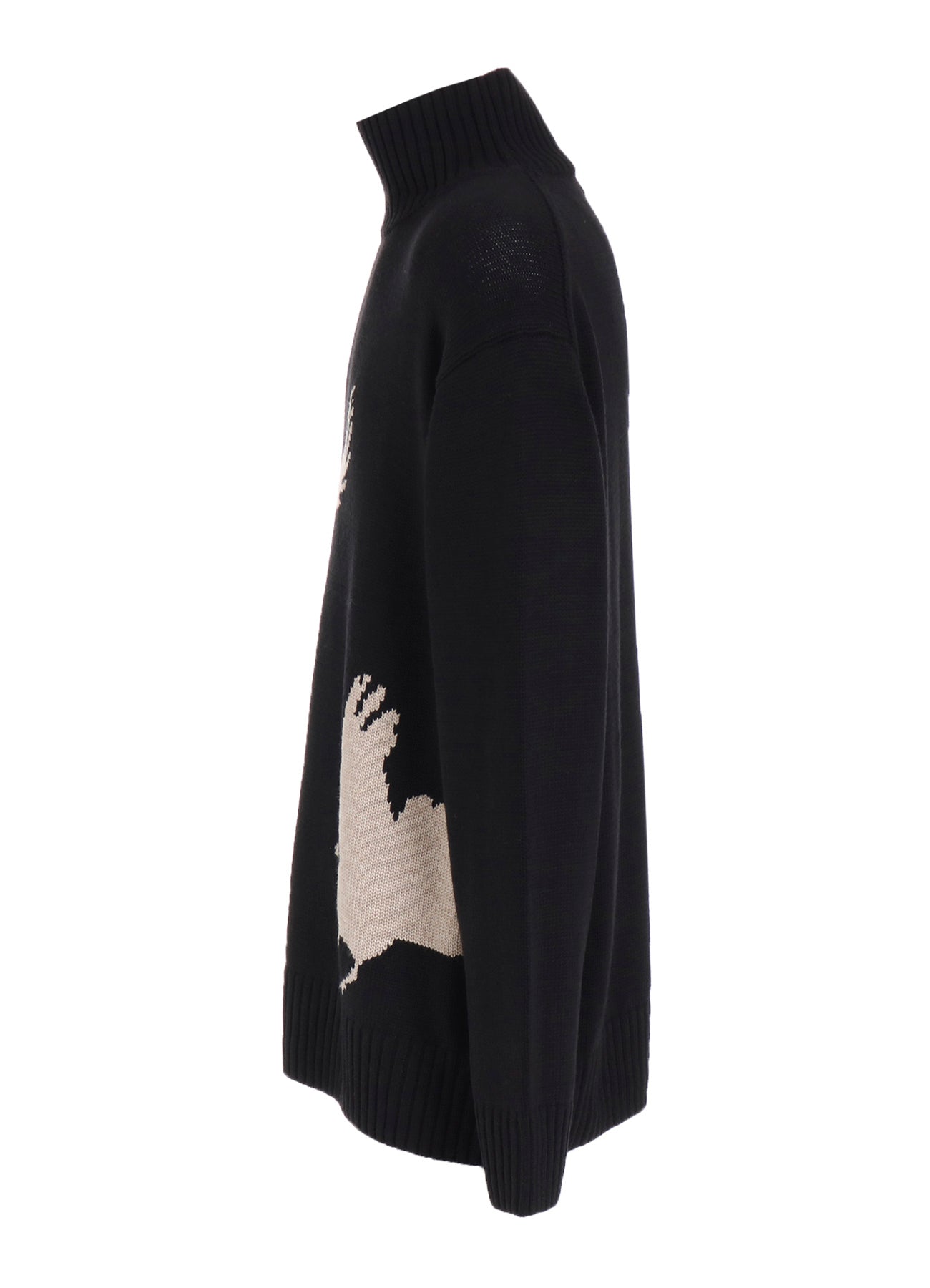 7G WOOL-BLEND INTARSIA CROW-PATTERN HIGH NECK KNIT