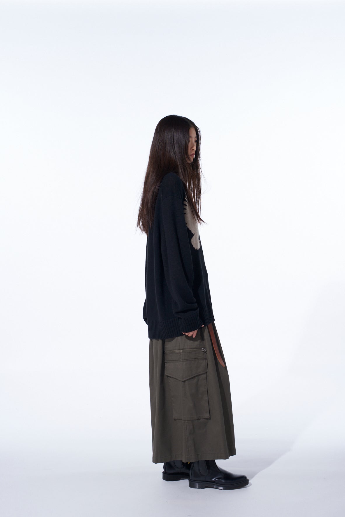 7G WOOL-BLEND INTARSIA CROW-PATTERN HIGH NECK KNIT