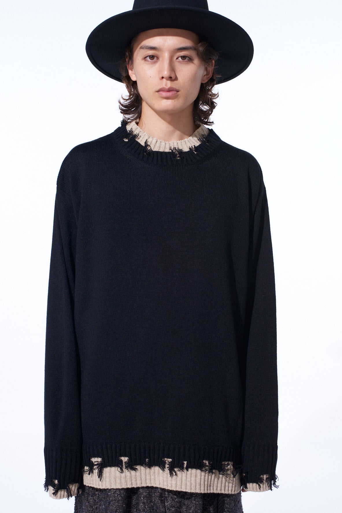 CORPILON BULKY WOOL COLOR-BLOCKED DAMAGE PULLOVER