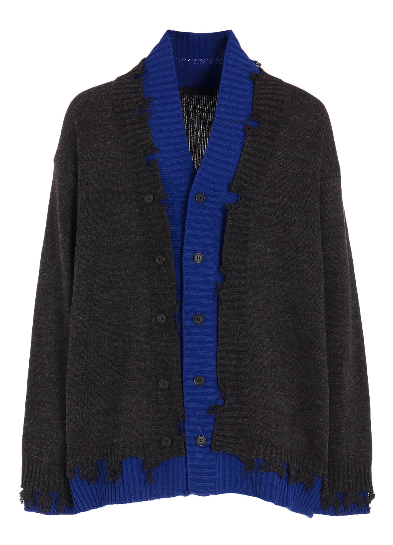 CORPILON BULKY WOOL COLOR-BLOCKED DAMAGE CARDIGAN