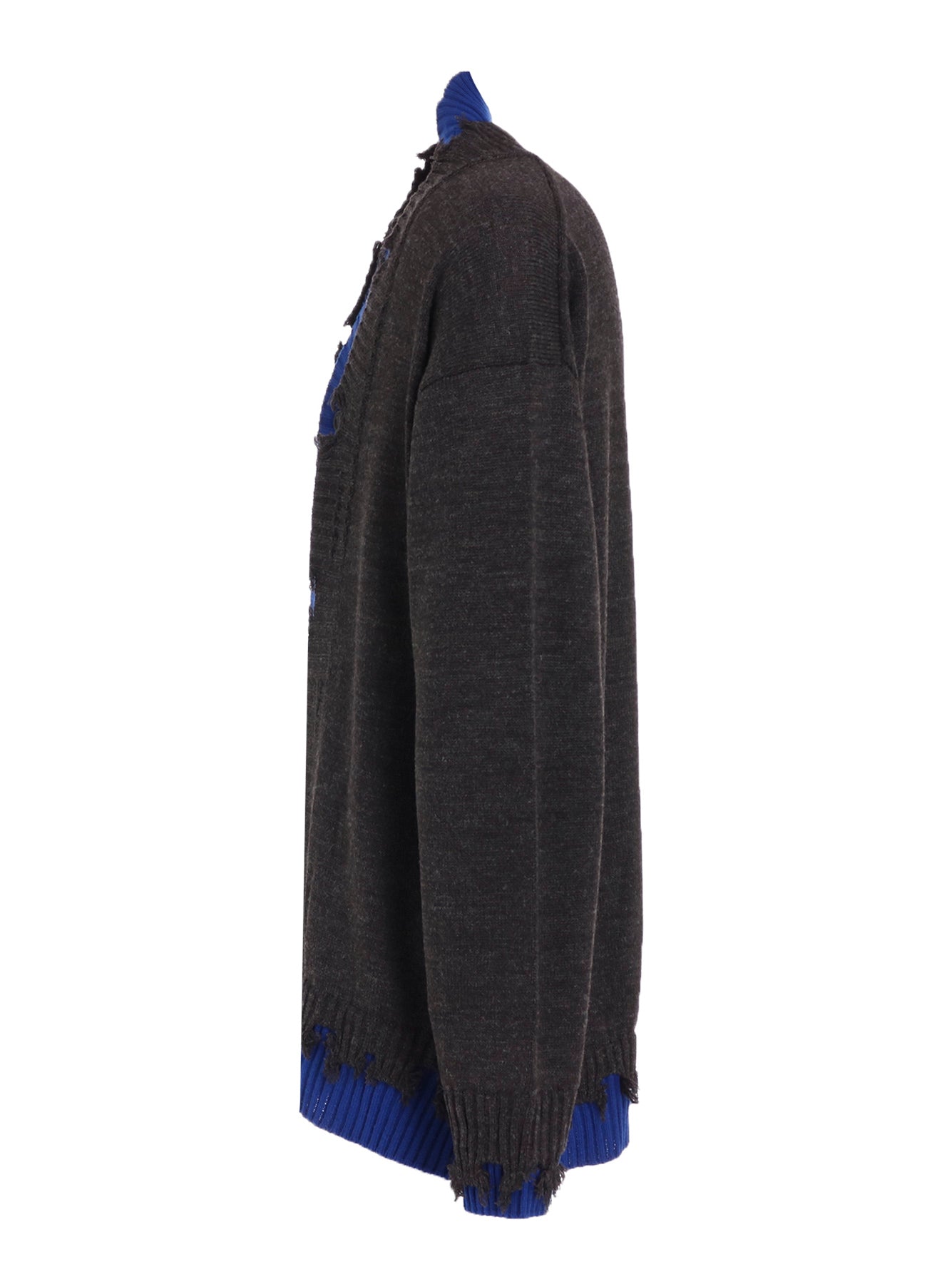 CORPILON BULKY WOOL COLOR-BLOCKED DAMAGE CARDIGAN
