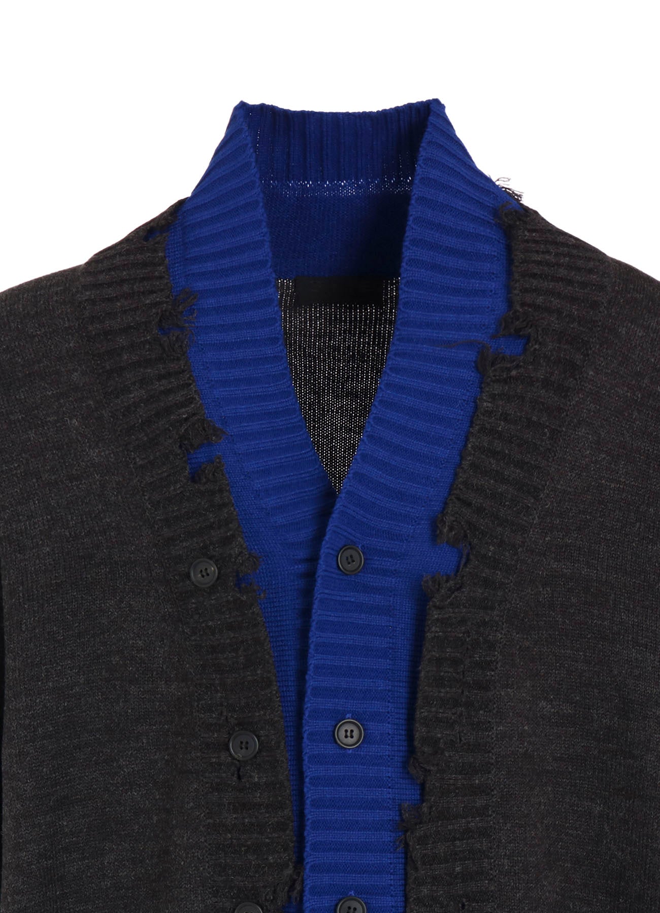CORPILON BULKY WOOL COLOR-BLOCKED DAMAGE CARDIGAN