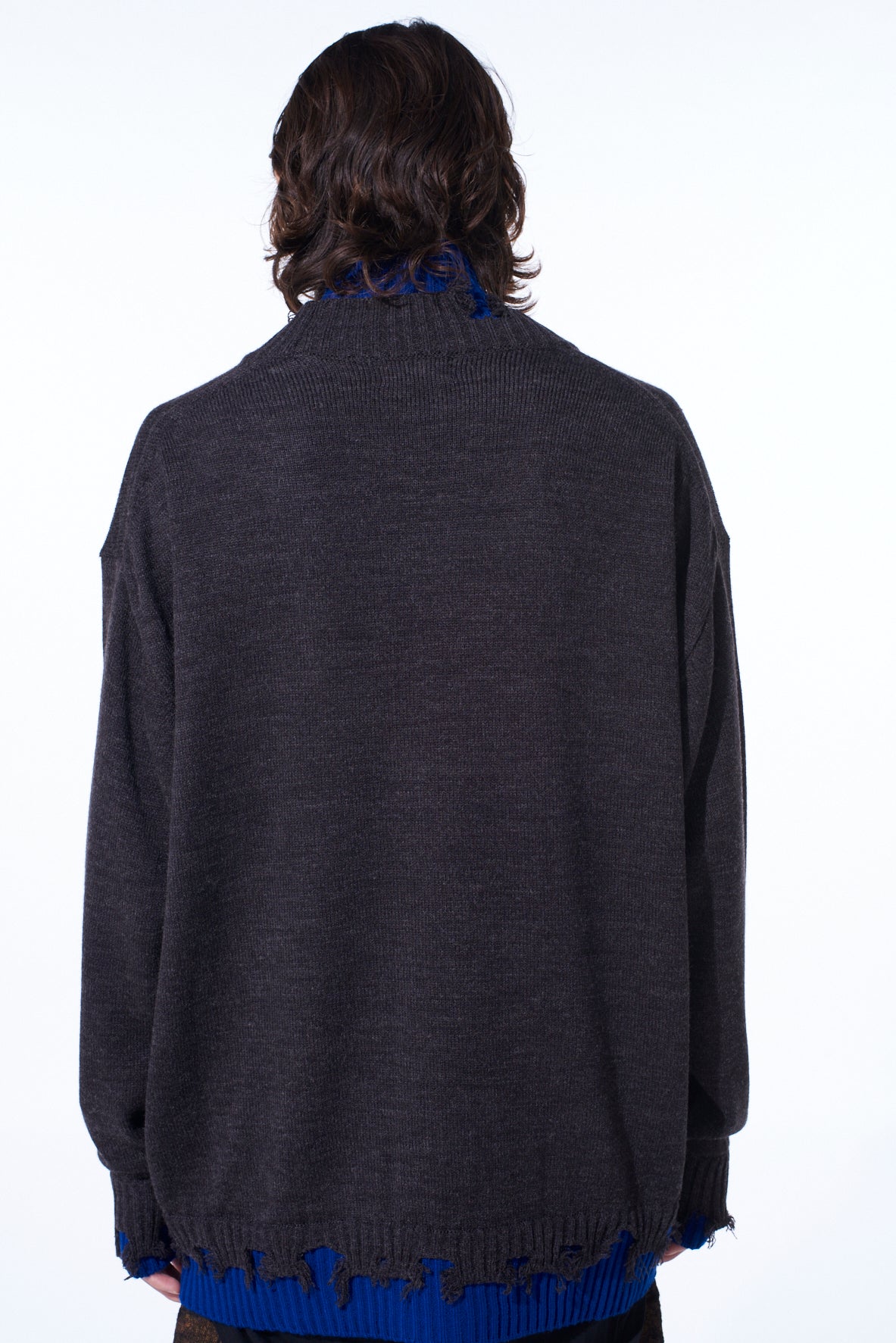 CORPILON BULKY WOOL COLOR-BLOCKED DAMAGE CARDIGAN