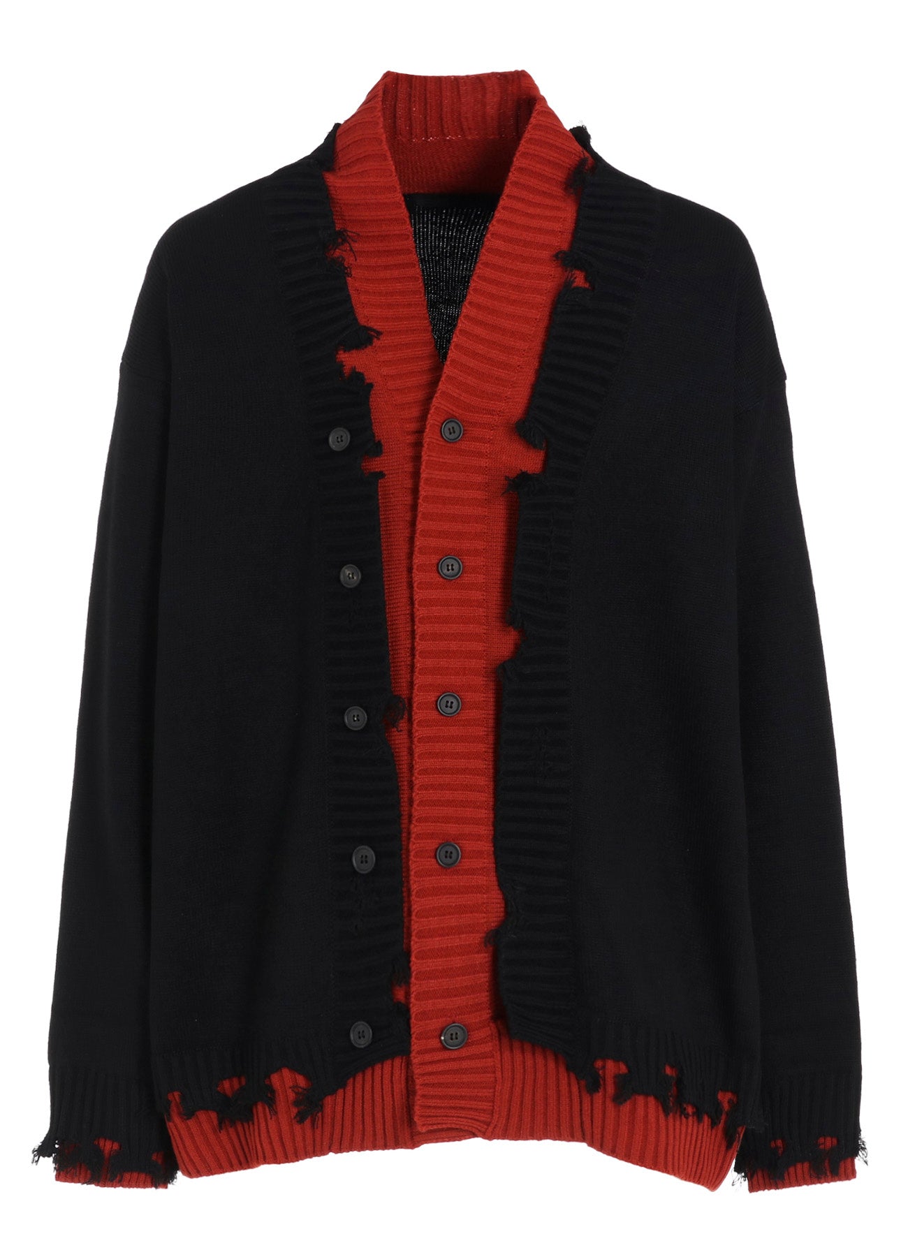 CORPILON BULKY WOOL COLOR-BLOCKED DAMAGE CARDIGAN