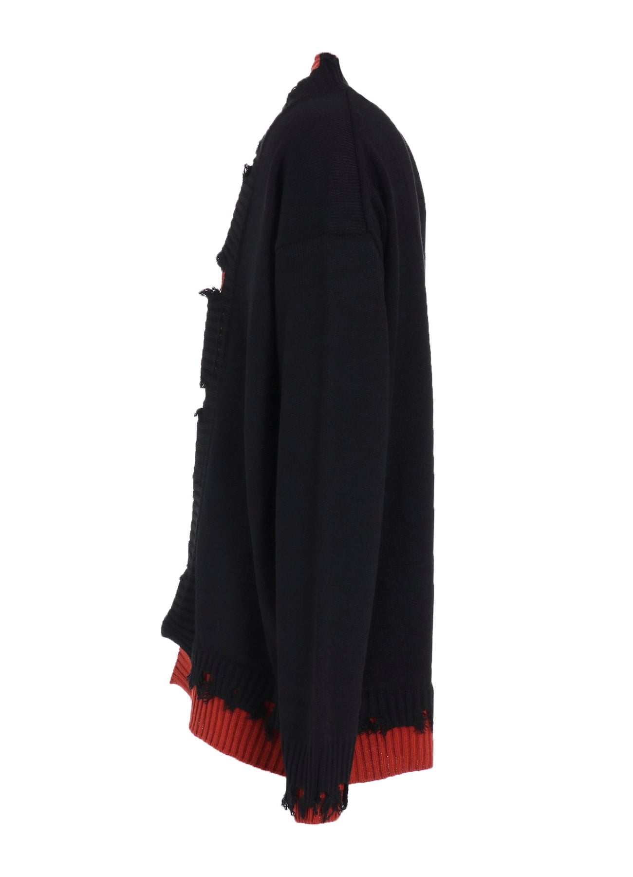 CORPILON BULKY WOOL COLOR-BLOCKED DAMAGE CARDIGAN