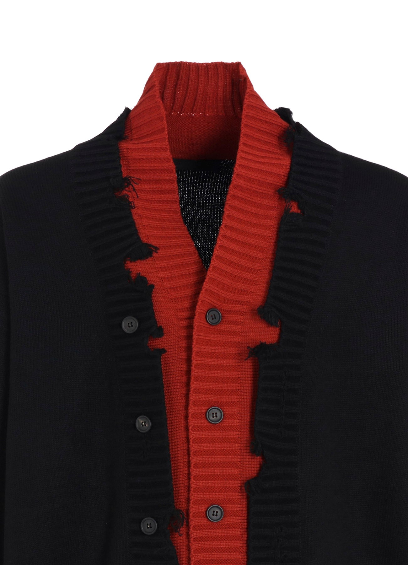 CORPILON BULKY WOOL COLOR-BLOCKED DAMAGE CARDIGAN